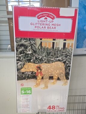 Holiday Time Gold Light-Up Glitter Mesh Polar Bear Décor